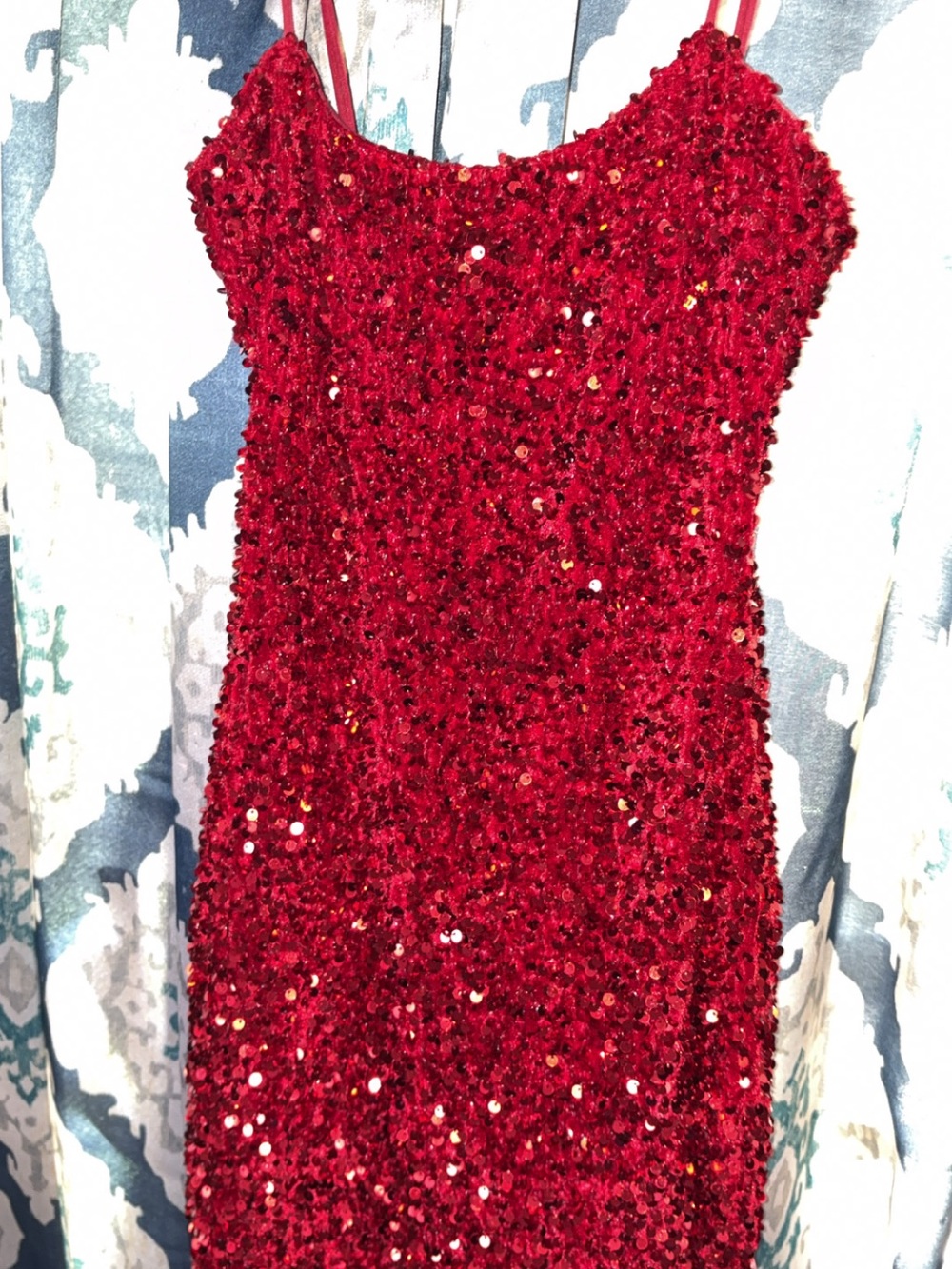 Red Sequin Spaghetti-Strap Dress